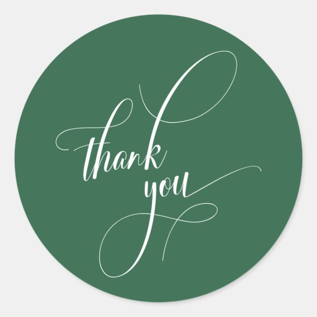 Elegant Script Typography Thank You Leaf Green Classic Round Sticker (Front)