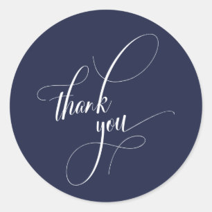 Elegant Script Typography Thank You Navy Blue Classic Round Sticker