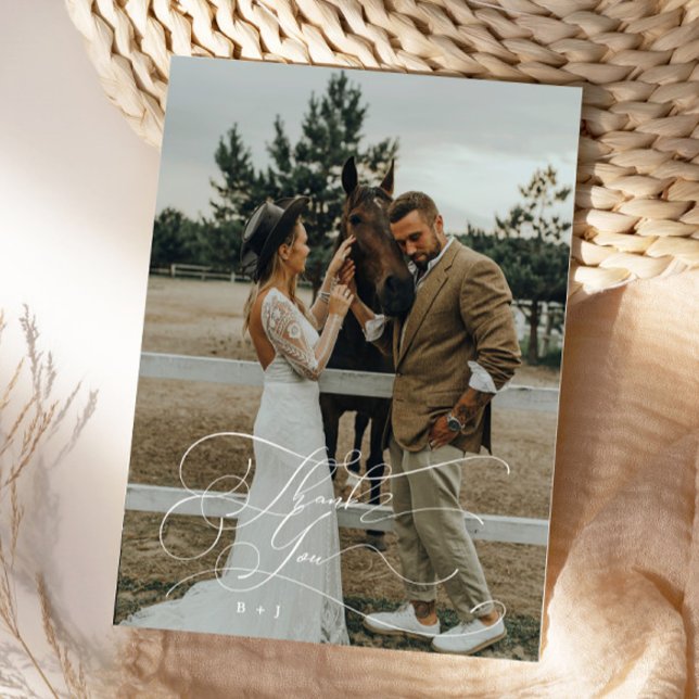Elegant Script Typography Thank You Wedding Photo Card (Creator Uploaded)