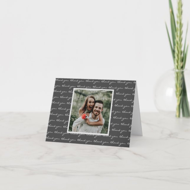 Elegant Script Typography Wedding Photo Thank You Card (Front)