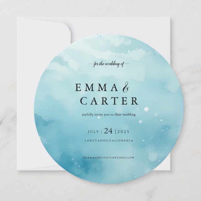 Elegant Script Under the Sea Watercolor Wedding Invitation (Front)