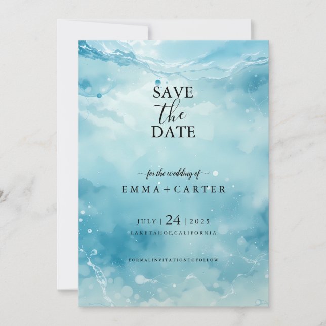 Elegant Script UnderSea Save the Date Watercolor (Front)