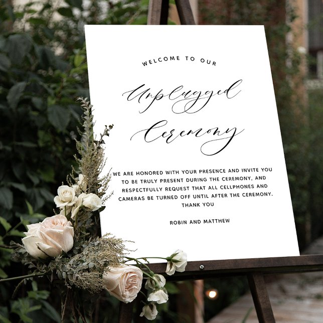Elegant Script Unplugged Ceremony Wedding Sign (Creator Uploaded)