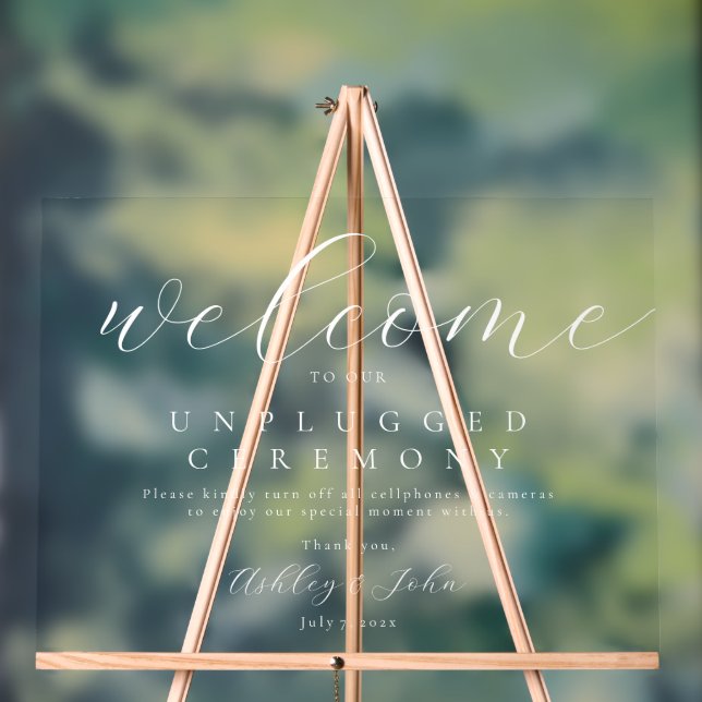 Elegant Script Unplugged Wedding  Acrylic Sign (Neutral)