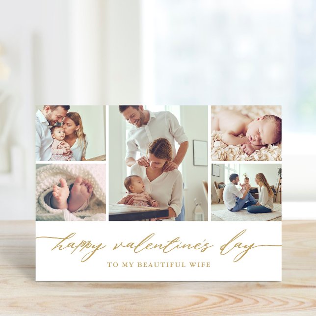 Elegant Script Valentine's Day Photo Collage Card (Creator Uploaded)