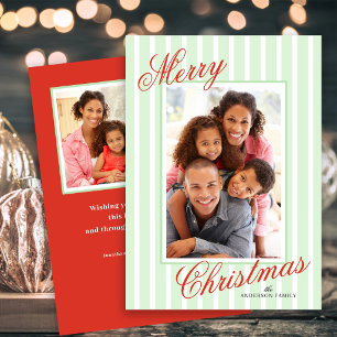 Elegant Script Vertical Stripes 2 Photos Holiday Card