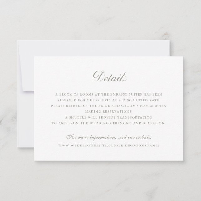Elegant Script Vintage Olive Grey Wedding Details Invitation (Front)