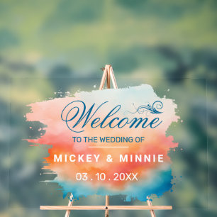 Elegant Script Water Colour Brushed Welcome Weddin Acrylic Sign