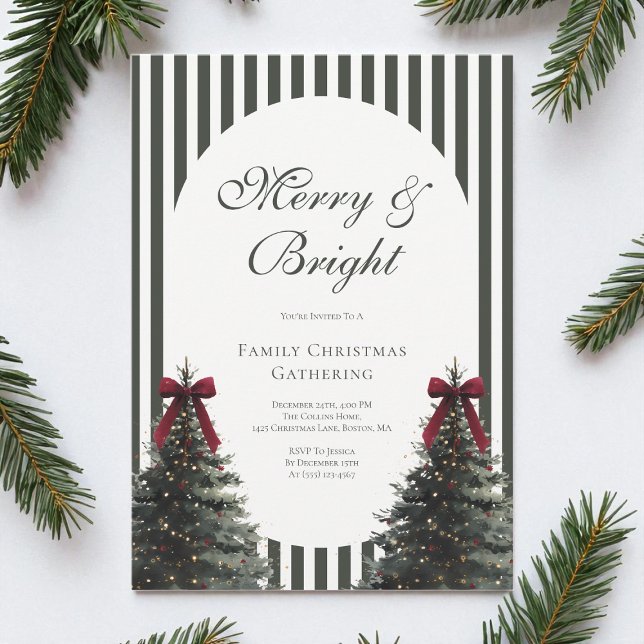 Elegant Script Watercolor Bow Christmas Party Invitation (Elegant Script Watercolor Bow Christmas Party Invitation)