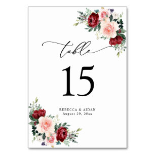 Elegant Script Watercolor Floral Table Number