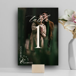 Elegant Script Watercolor Floral Wedding Photo     Table Number