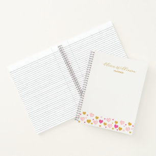 Elegant Script Watercolor Hearts Off-White & Gold Notebook