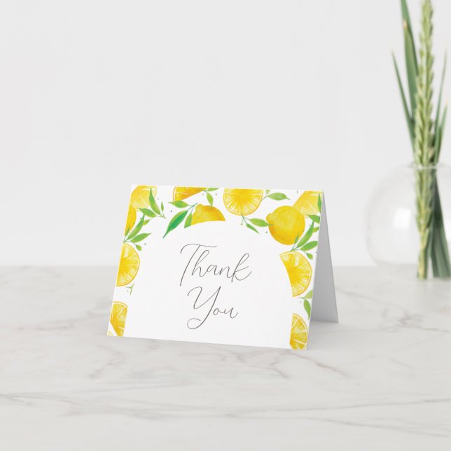 Elegant Script Watercolor Lemon Baby Shower Thank You Card (Front)