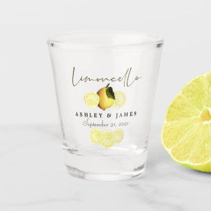 Elegant Script Watercolor Lemon Wedding Limoncello Shot Glass