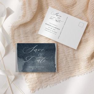 Elegant Script Watercolor Wash Save The Date Postcard