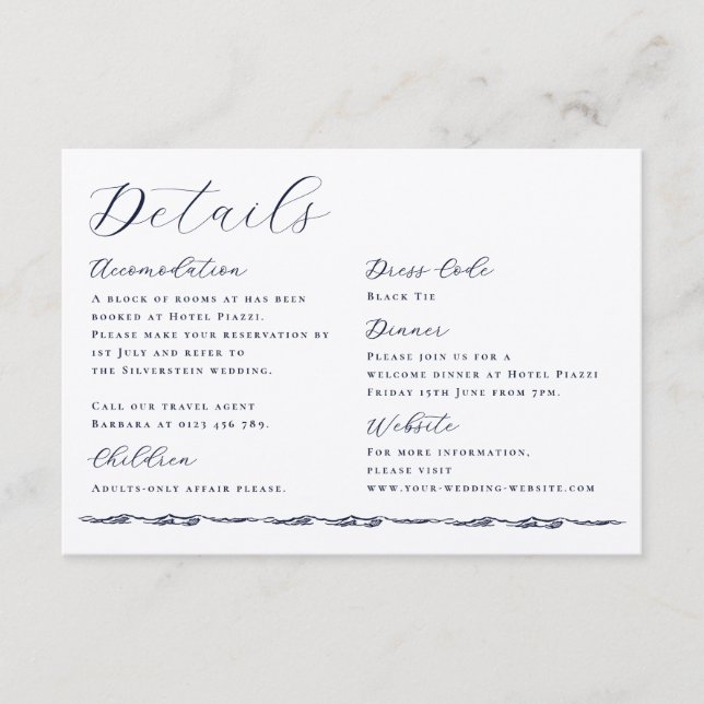 Elegant Script Wave Illustration Wedding Details Enclosure Card (Front)