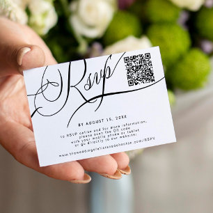 Elegant script website QR code wedding RSVP Enclosure Card