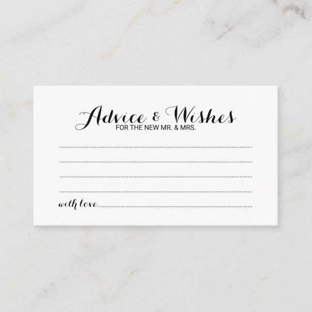Elegant Script Wedding Advice and Wishes Card (Front)