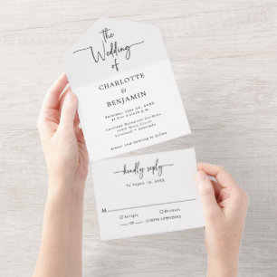 Elegant Script Wedding All In One Invitation