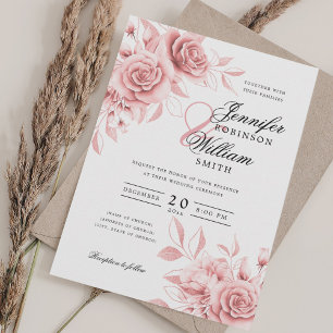 Elegant Script Wedding Blush Floral w/ QR RSVP Invitation