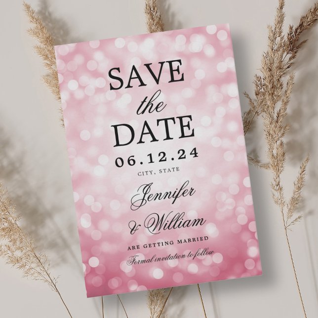 Elegant Script Wedding Blush Pink Bokeh Lights  Save The Date (Elegant Script Wedding Blush Pink Bokeh Lights Save The Date)
