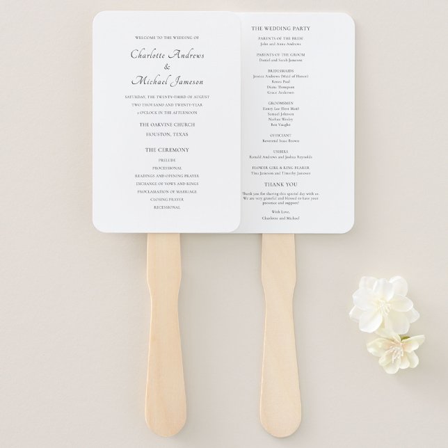 Elegant Script Wedding Ceremony Program Hand Fan (Creator Uploaded)