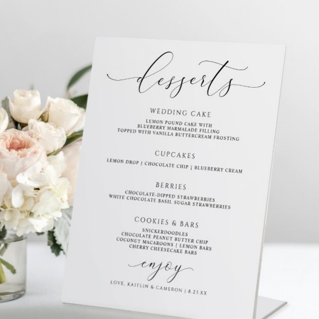 Elegant Script Wedding Dessert Bar Menu Pedestal Sign (Creator Uploaded)