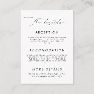 Elegant Script Wedding Details Minimalist White Enclosure Card