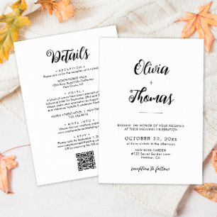 Elegant Script Wedding Details Qr Code & Invitation