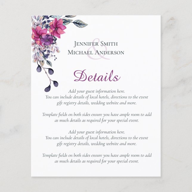 Elegant Script Wedding Details Template Enclosure (Front)