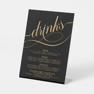 Elegant Script Wedding Drinks Bar Menu | Gold Pedestal Sign