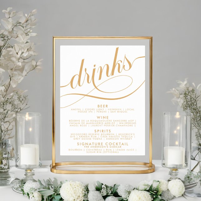 Elegant Script Wedding Drinks Gold Bar Menu Poster (Creator Uploaded)