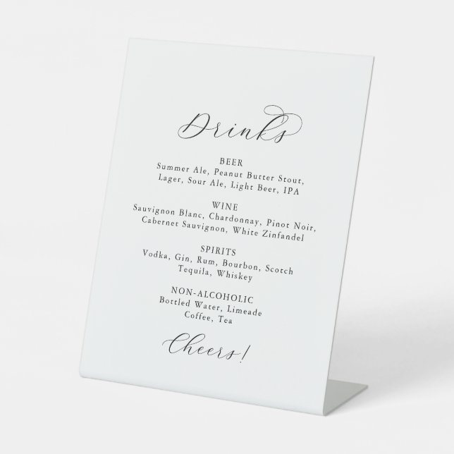 Elegant Script Wedding Drinks Menu Sign (Front)