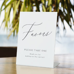 Elegant script wedding favours please take one sig pedestal sign