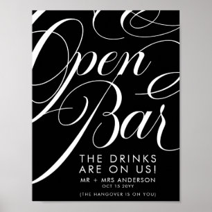 Elegant Script Wedding Free Drinks Bar Menu Black Poster