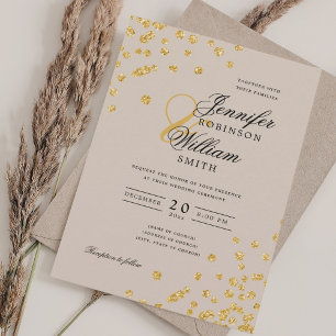 Elegant Script Wedding Gold Confetti Champagne Invitation