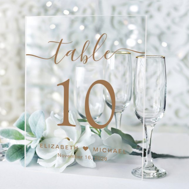 Elegant Script Wedding Gold Table Number Acrylic Sign (Creator Uploaded)