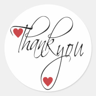 Elegant Script Wedding Hearts Thank You Favour Classic Round Sticker