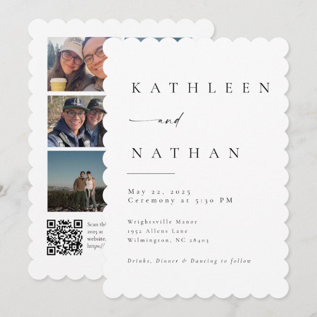 Elegant Script Wedding Invitation with 5 Photos (Front/Back)