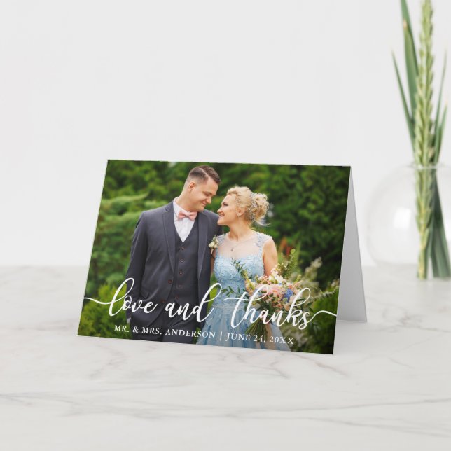 Elegant Script Wedding Love and Thanks Folded Thank You Card (Front)