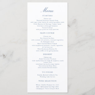 Elegant Script Wedding Menu Blue Toile Swans