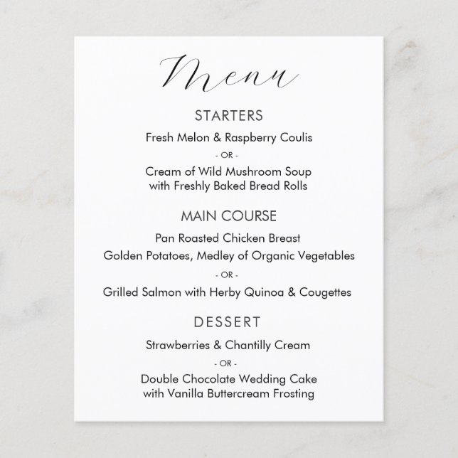 Elegant Script Wedding Menu Card (Front)