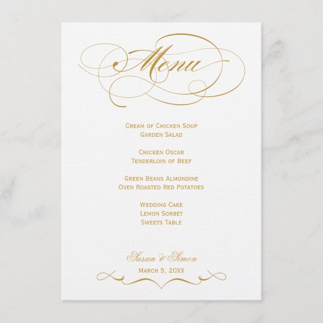 Elegant Script  Wedding Menu - Gold (Front)