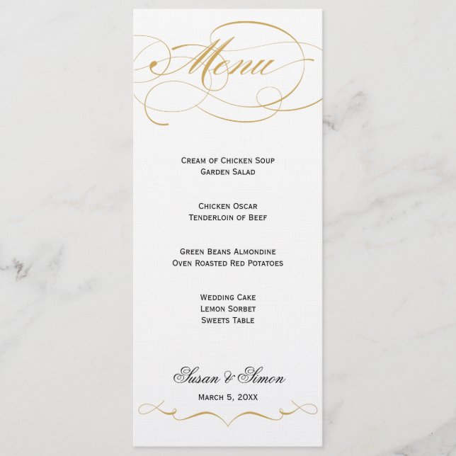 Elegant Script  Wedding Menu - Gold (Front)