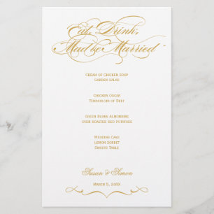Elegant Script  Wedding Menu - Gold