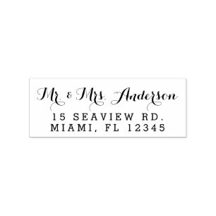 Elegant Script Wedding Mr and Mrs Return Address Rubber Stamp