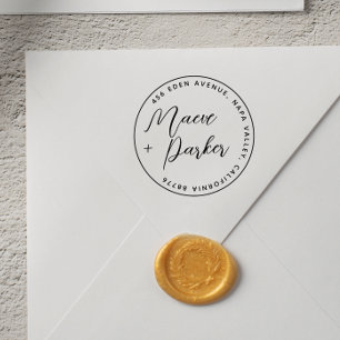 Elegant Script Wedding Names Round Return Address Rubber Stamp
