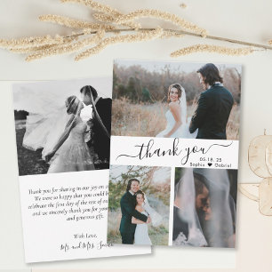 Elegant Script Wedding Photo Collage Thank You Car Card