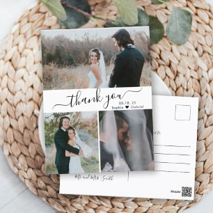 Elegant Script Wedding Photo Collage Thank You Postcard