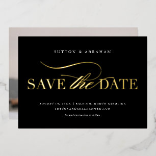 Elegant Script Wedding Photo Save the Date Gold